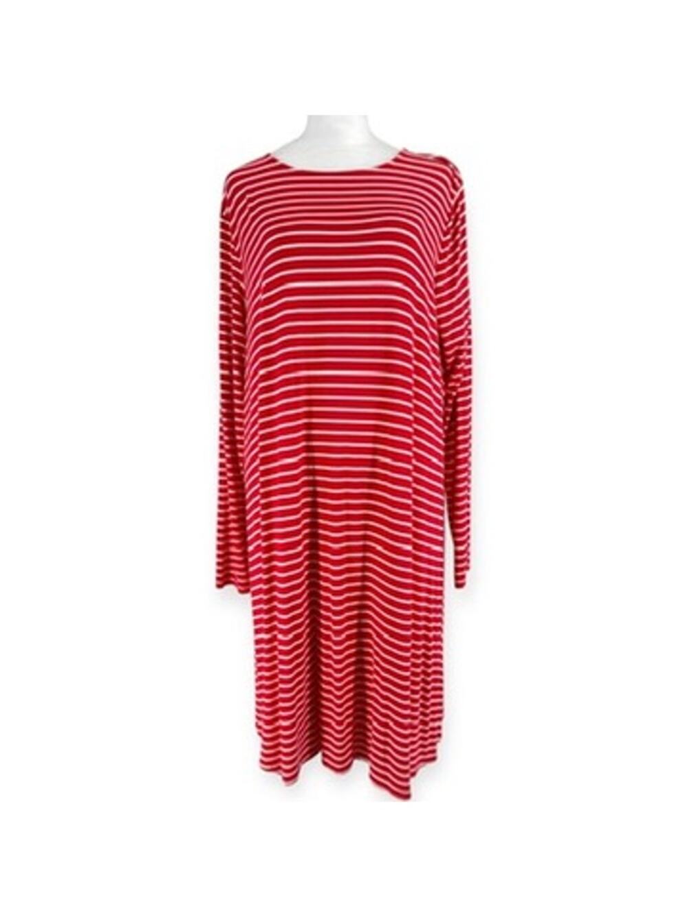 Old Navy Jersey Knit Striped Red & White Swing Dress Long Sleeves XL Tall